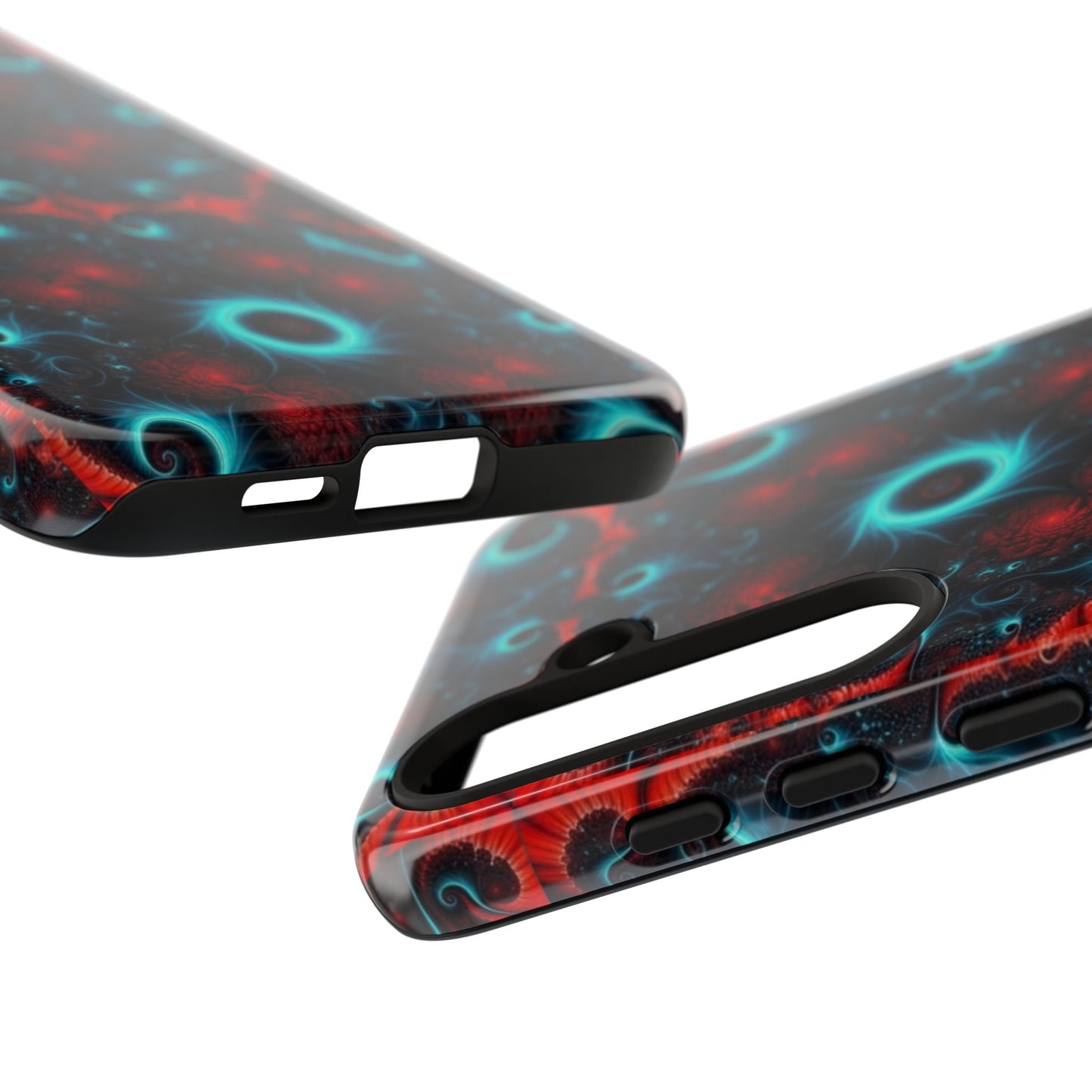 Phone case glossy ---Galaxy Fractal Tough Phone Case — Red & Teal Abstract Protective Cover