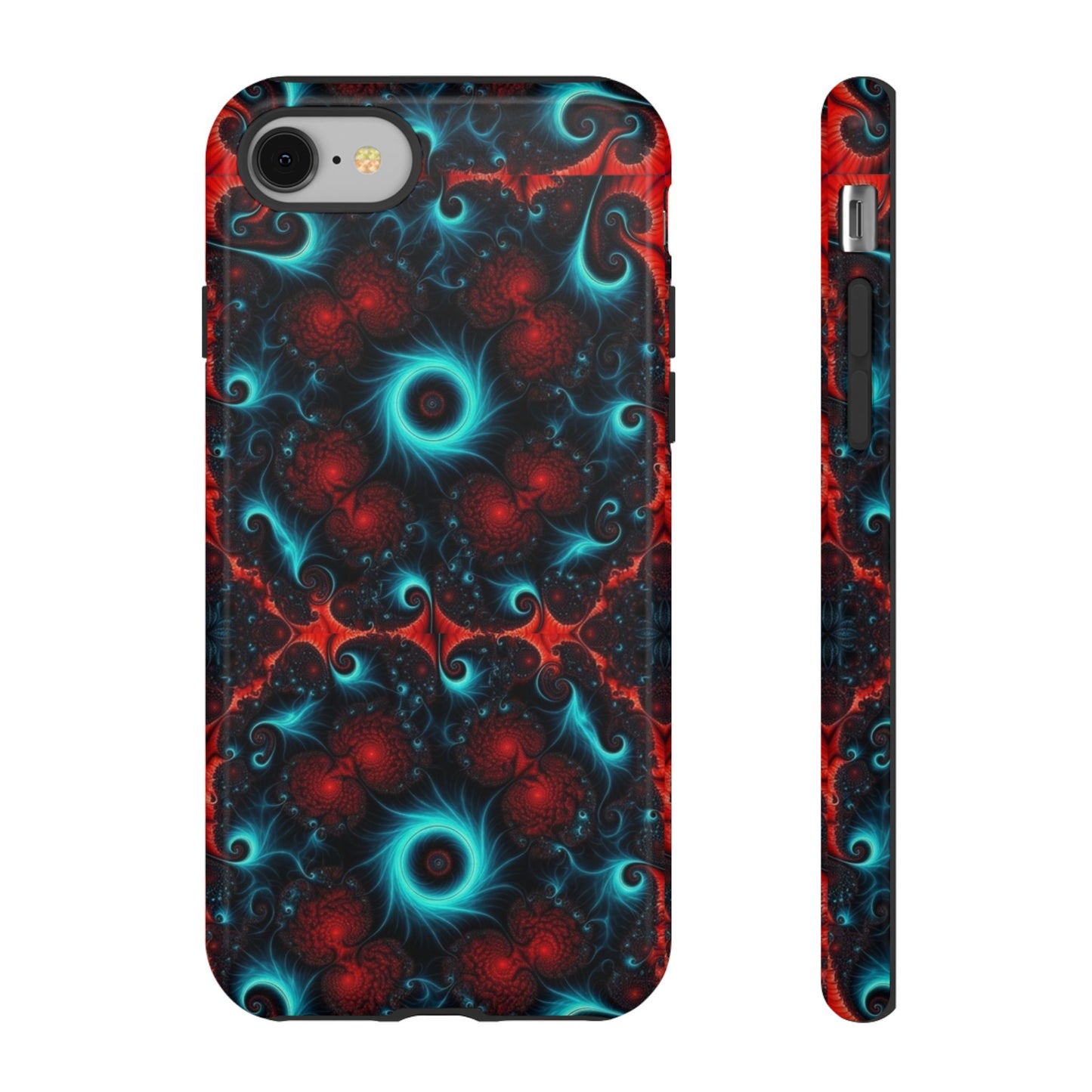 Phone case glossy ---Galaxy Fractal Tough Phone Case — Red & Teal Abstract Protective Cover
