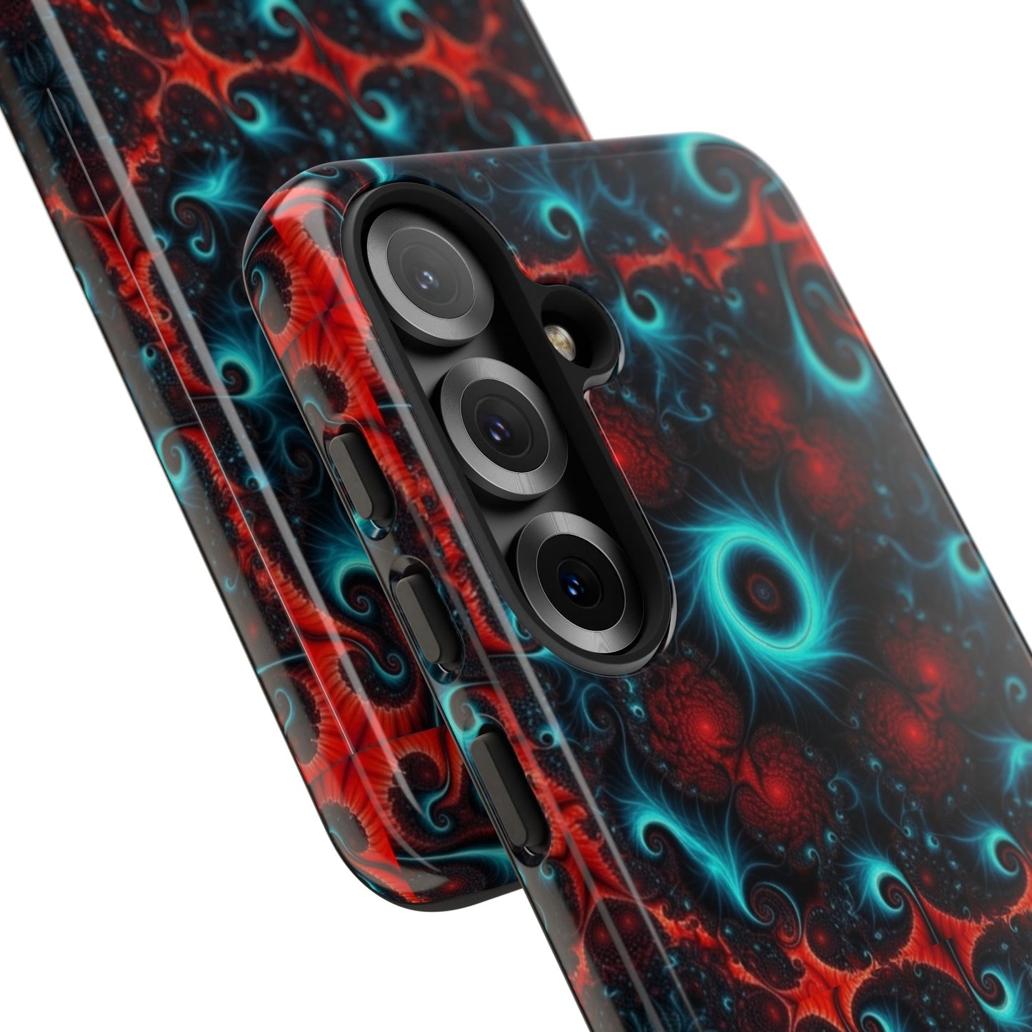 Phone case glossy ---Galaxy Fractal Tough Phone Case — Red & Teal Abstract Protective Cover