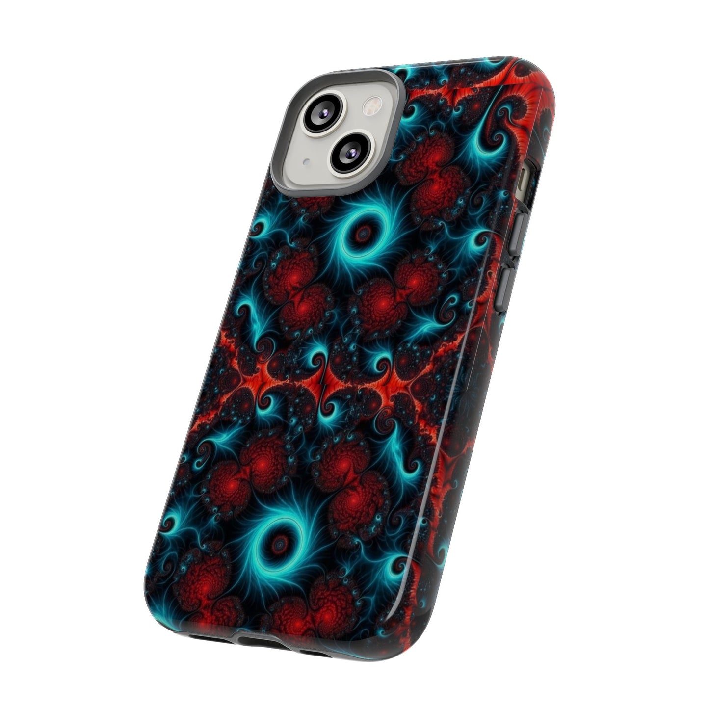 Phone case glossy ---Galaxy Fractal Tough Phone Case — Red & Teal Abstract Protective Cover
