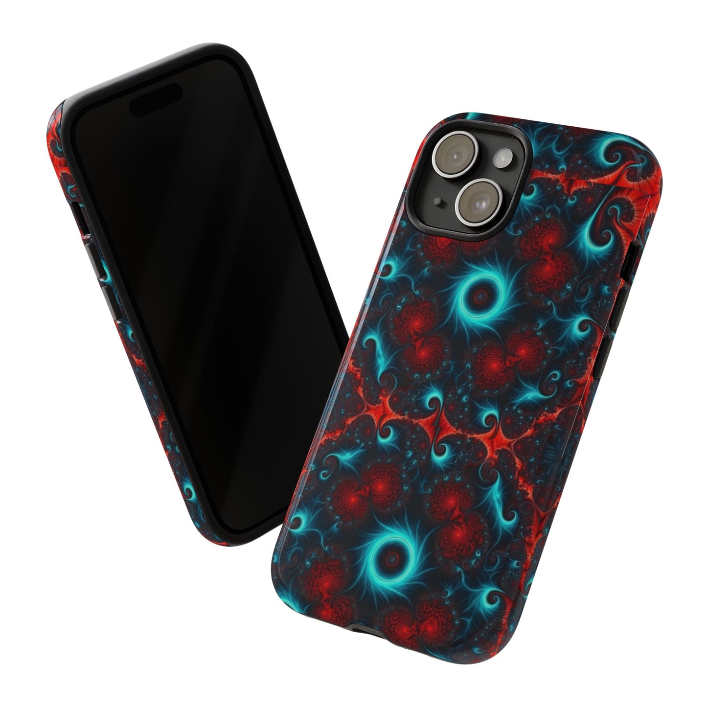 Phone case glossy ---Galaxy Fractal Tough Phone Case — Red & Teal Abstract Protective Cover