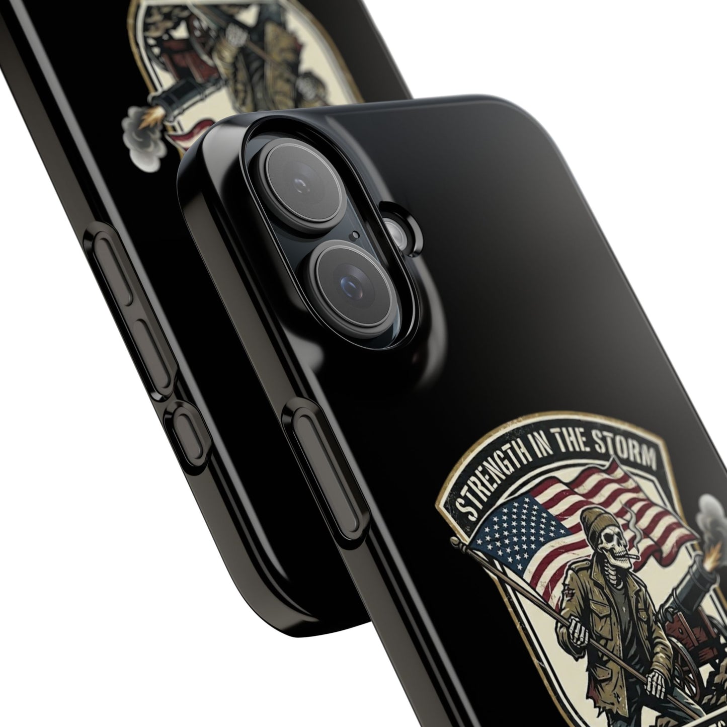 American Slim Phone Case — "Strength in the Storm" Patriotic Skeleton Soldier Design