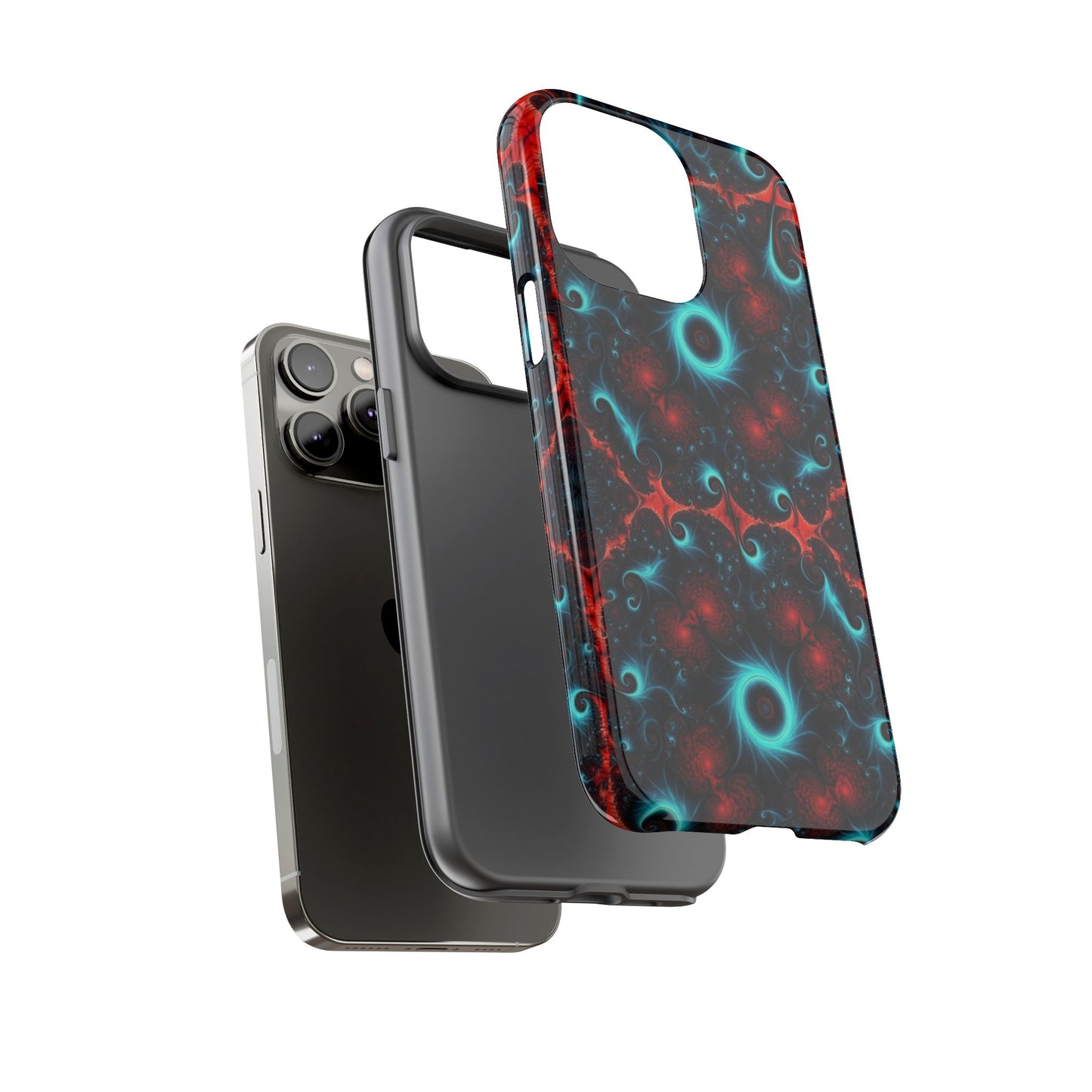Phone case glossy ---Galaxy Fractal Tough Phone Case — Red & Teal Abstract Protective Cover