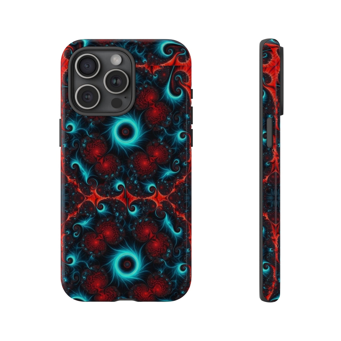 Phone case glossy ---Galaxy Fractal Tough Phone Case — Red & Teal Abstract Protective Cover
