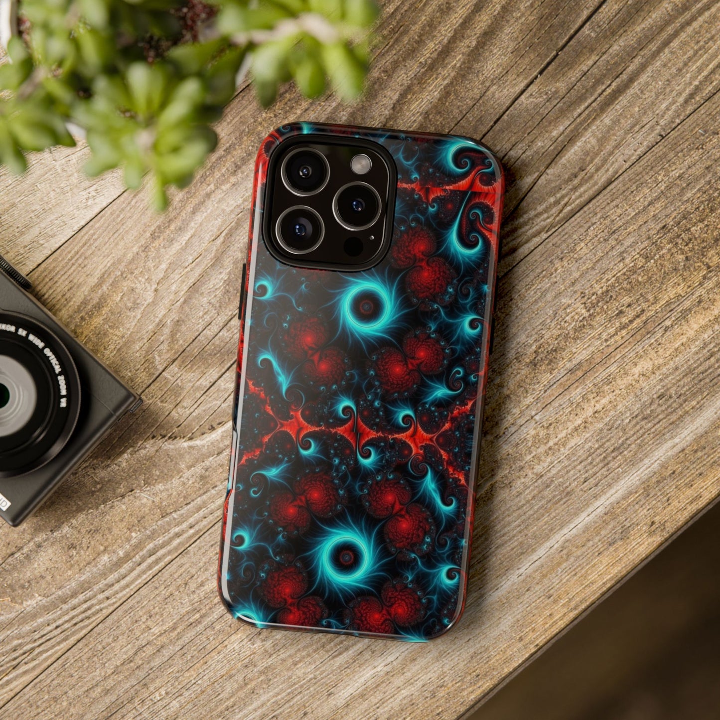 Phone case glossy ---Galaxy Fractal Tough Phone Case — Red & Teal Abstract Protective Cover